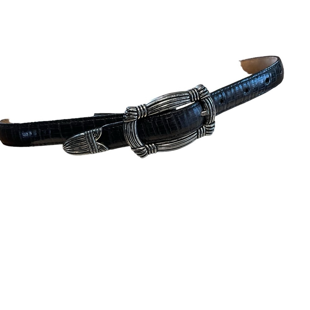 Brighton Black Leather Silver Tone Classic
Western 90s Victorian Belt Sz S